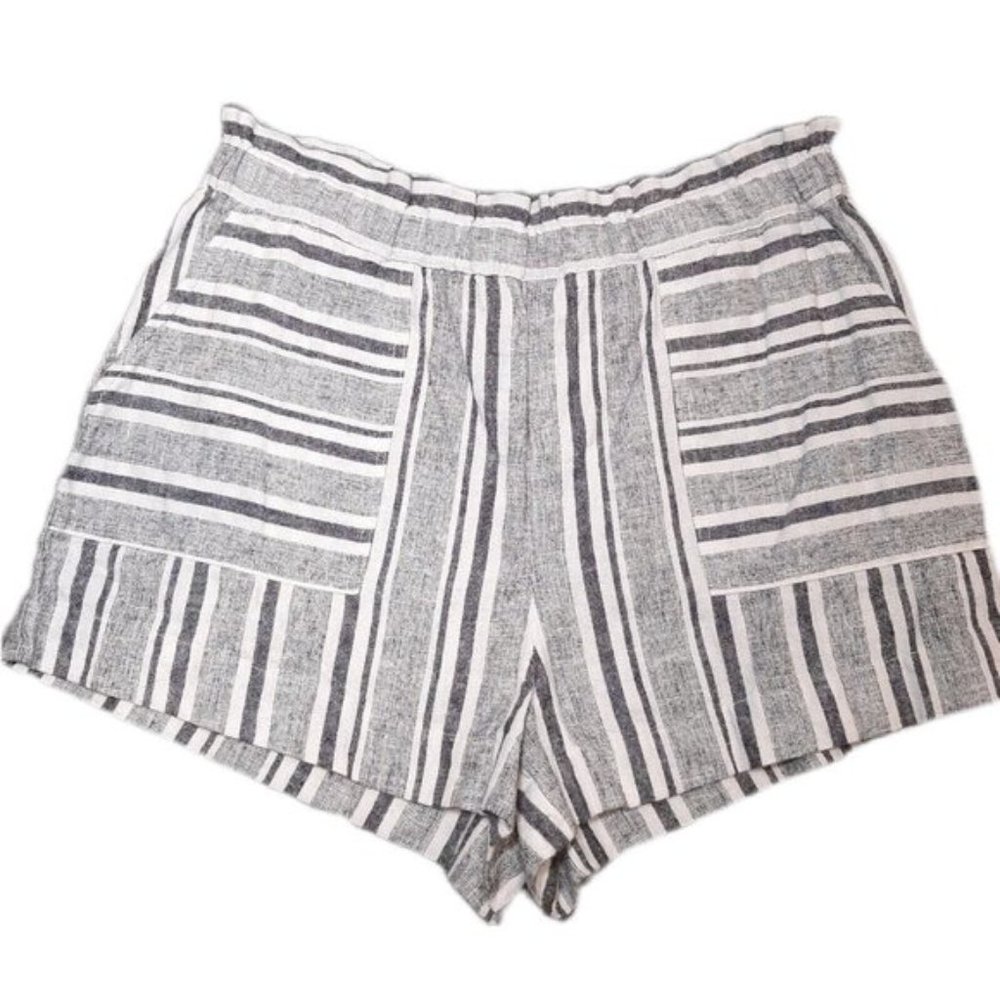 BP Linen Baja Shorts Womens Size Small Gray High Waist Pull On Chino Striped
